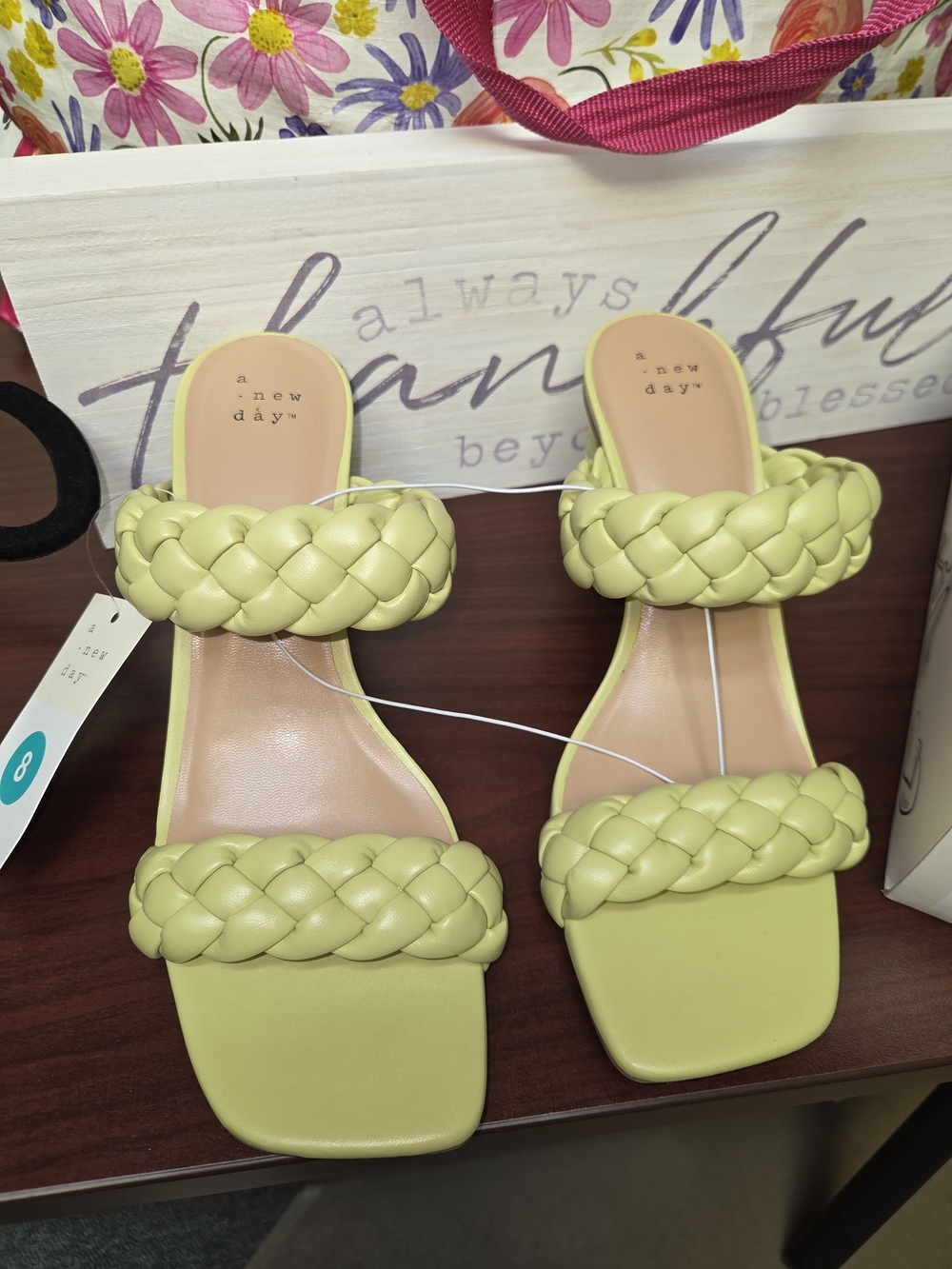 a new day Braided Double-Strap Heeled Sandals in Lime NWT